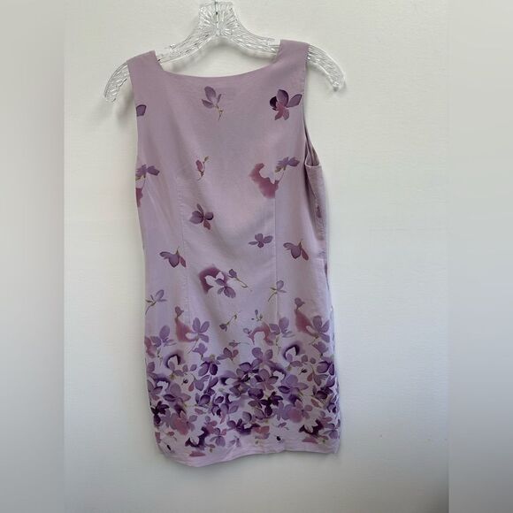 Vintage 90’s 100% Silk Purple Floral Square Neck Sleeveless Short Dress Size S - Picture 7 of 7